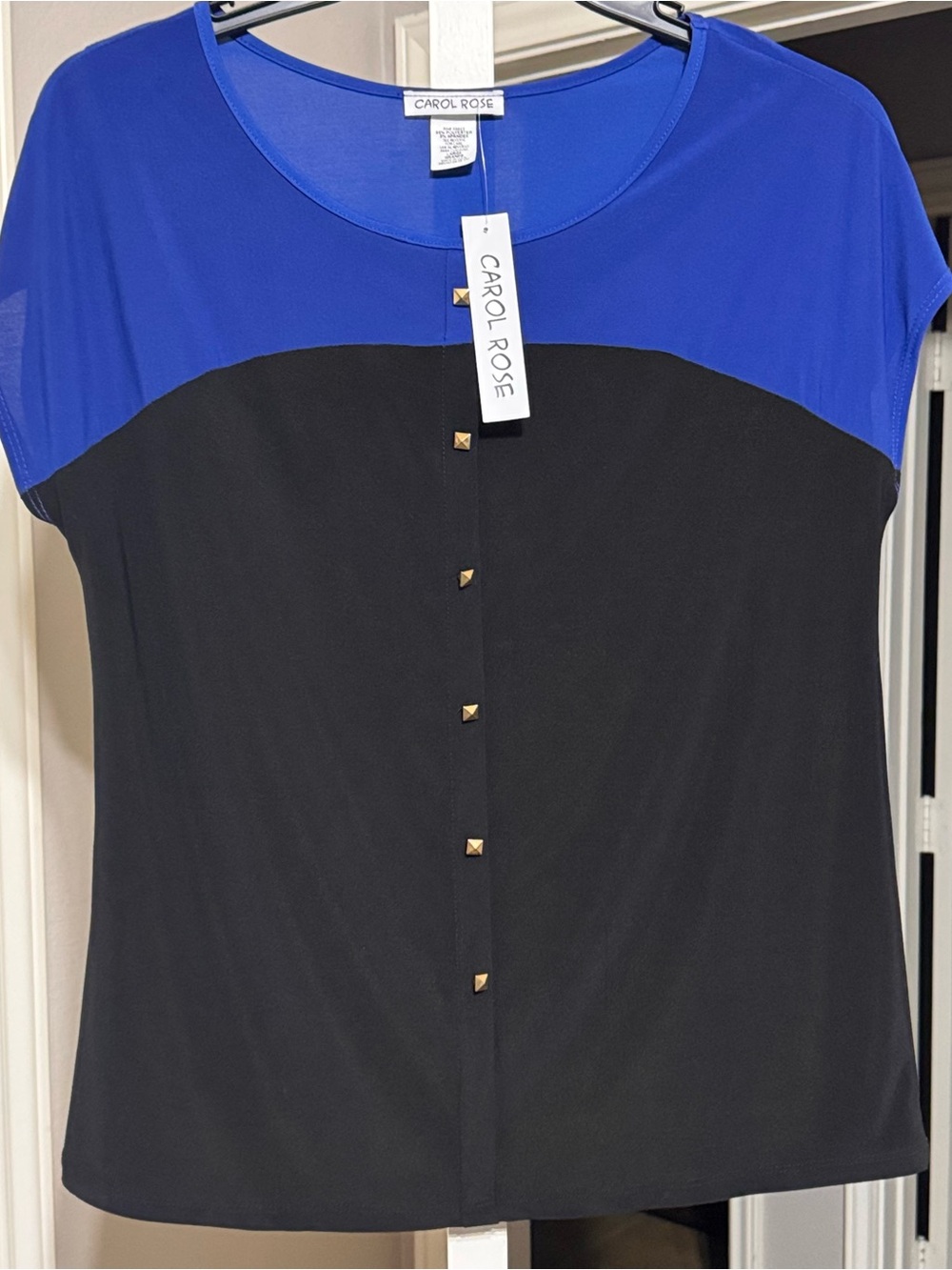 Carol Rose Black and Royal Blue Colorblock with Mock Button Top